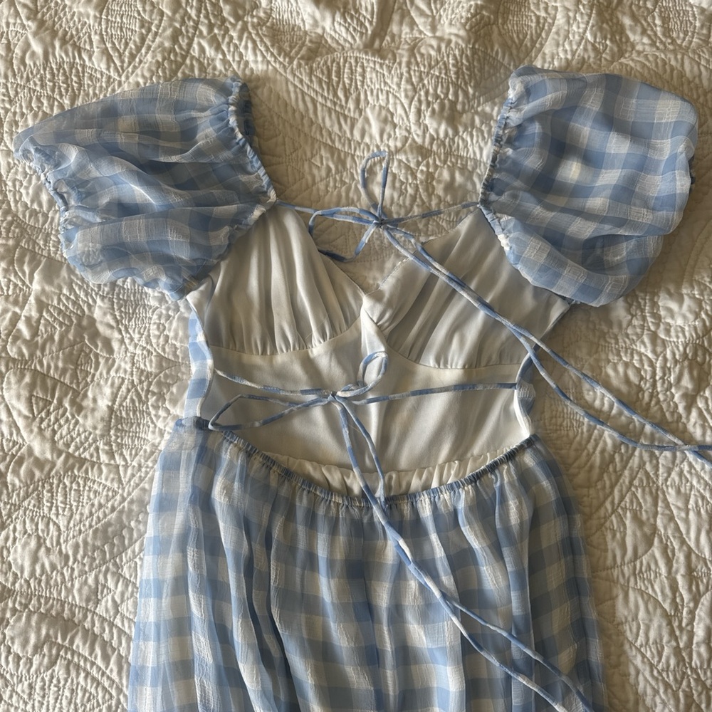 Lush Light Blue Gingham Maxi Dress - Picture 4 of 5